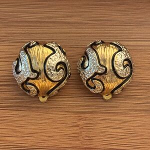 Vintage Baroque Gold and Silver Clip-On Earrings